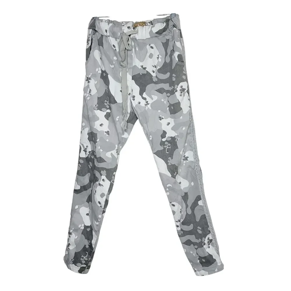 Y2K Brand Bazar Pull on Gray Camo Pants 8 S High Rise Retro Skater Streetwear